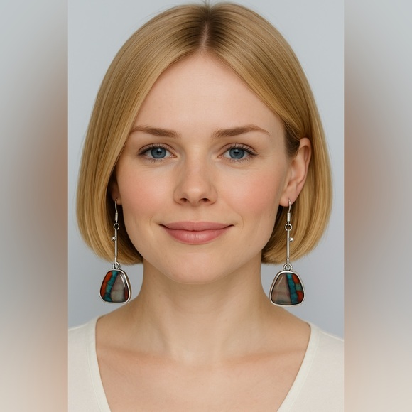 Resin Colorful Silver Dangle Earrings - Picture 3 of 13